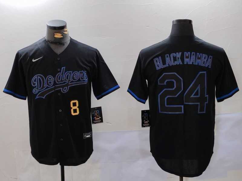 Mens Los Angeles Dodgers #8 24 Kobe Bryant Black Mamba Lights Out Black Fashion Stitched Cool Base Jersey